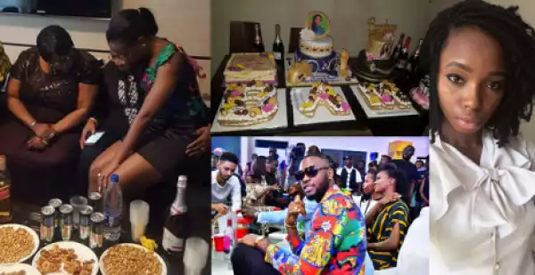#BBNaija: Bambam sits on Teddy A’s mother’s laps at the surprise party Teddy threw for her